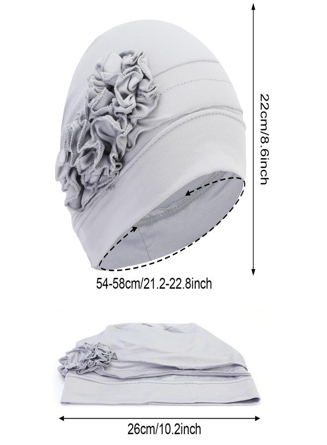 XEPST 4 Pieces Chemo Headwear for Women, Turbans Cap Beanie Hat Head Wraps Hair Coverings for Women, Women's Sleep Caps Chemo Cancer Hat with Flower Design - Image 2